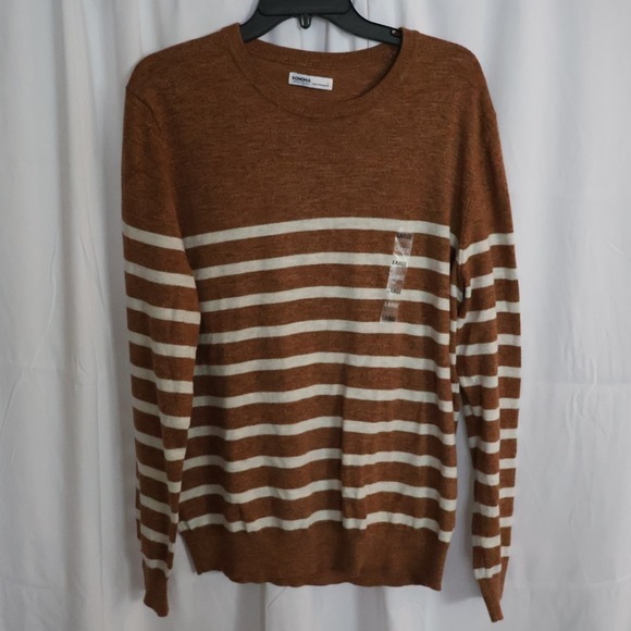 NWOT  Williams Sonoma Size Large Brown Stripe Sweater Long Sleeves - Picture 1 of 9